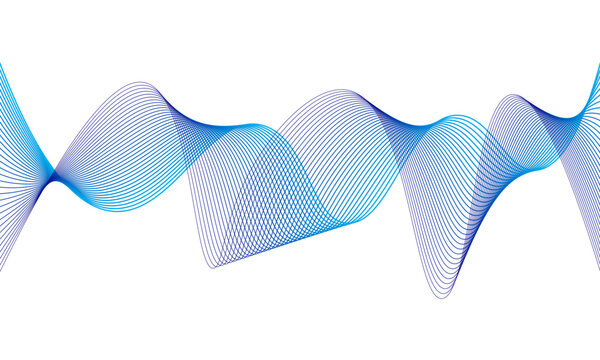 Abstract background with waves for banner. Medium banner size. Vector background with lines. Element for design isolated on white. Blue colors. Ocean, sea, water