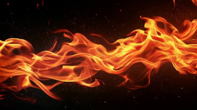 Single flame jet bursts from the left into smoky darkness, bright core and soft falloff creating a focused hotspot; minimal fire asset perfect for stingers, transitions