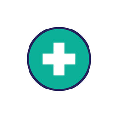 Obraz premium A versatile flat design plus symbol icon in a teal circle representing addition, positivity, and healthcare. A clean vector graphic element for web and print applications
