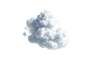 A puffy white cloud isolated on a black background, appearing fluffy and soft