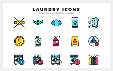 15 Laundry Lineal Color icons pack. vector illustration.