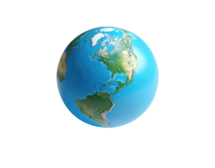 Realistic rendering of planet Earth against a black background, highlighting the Americas