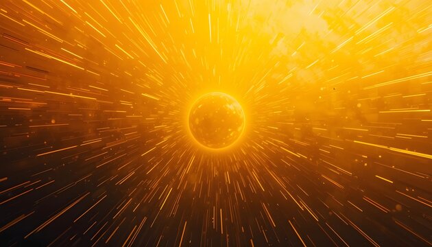 Abstract orange background with star or planet core and super nova sun explosion speed lines