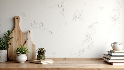 Modern Kitchen Countertop with Plants, Fruits, and Cookware