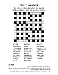 Easy and engaging crossword puzzle game for chilly autumn season evenings or coffee breakes. General knowledge, family friendly content, quick style. Letter hints.  Answer included.
