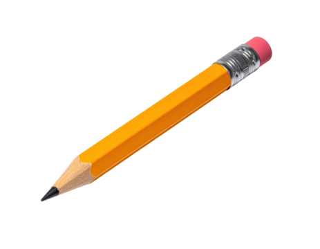 A yellow, wooden writing tool with a pink eraser and silver metal band