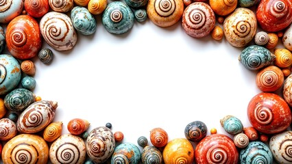 Colorful Shells and Snails Framed on White Background for Design