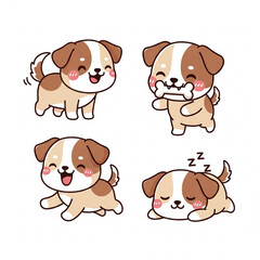 Cute cartoon dogs in different playful poses