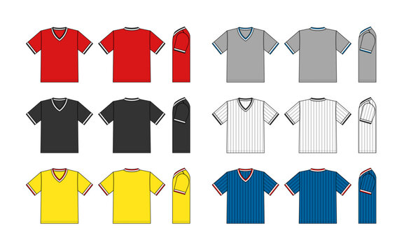 T-shirt template illustration set (multi-color ribbed sleeves)