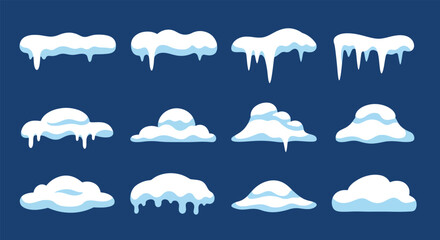 Collection of cartoonstyle snow and icicle elements for winter decoration. © NFS Studio