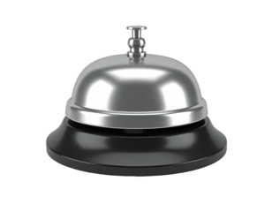 Polished, chrome-like service bell with black base, isolated on a black background