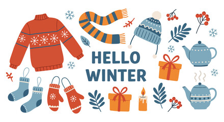 Cozy Winter Clothing and Festive Decorations for a Warm Season.
