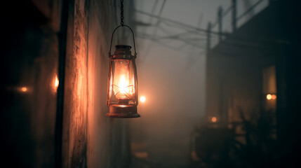 Scary street lantern in the night 