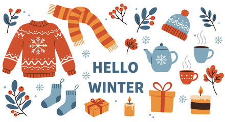 Cozy Winter Essentials Collection with Festive Decorations.