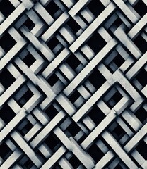 Intricate three-dimensional geometric lattice structure composed of interwoven rectangular beams creating a complex abstract pattern in grayscale