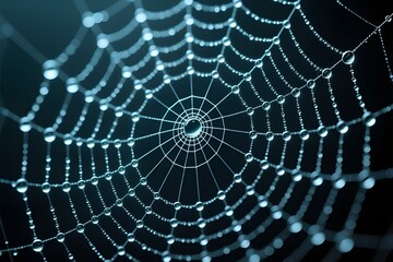 Fototapeta premium Glowing spider web with water drops