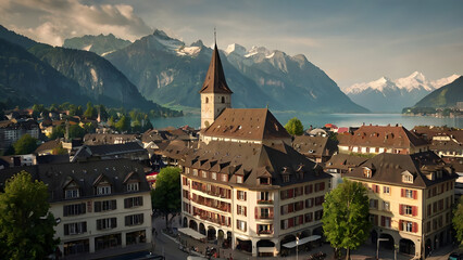 Naklejka premium It is a community located on the shores of Lake Geneva, with a good location and the city is divided into two parts.