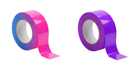 Two rolls of vibrant colored adhesive tape in pink and purple on a white background, perfect for crafting and decorating projects