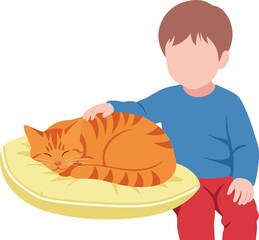 Boy Holding Cat on Cushion