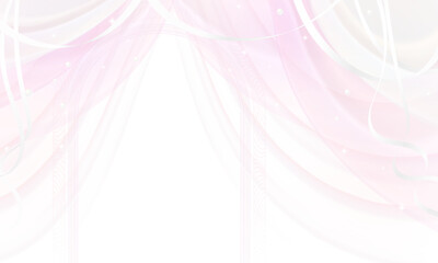 透けたピンクのドレープ布装飾とアーチ