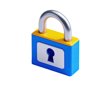 3D render of a colorful padlock with a keyhole on a black background