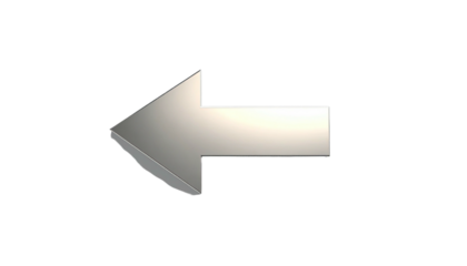 A silver, three-dimensional arrow pointing left against a stark black background
