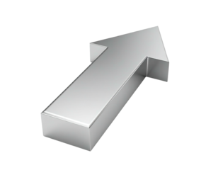 Metallic 3D arrow pointing upwards and to the right against a black background