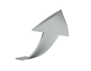 Metallic gray upward arrow on a black background, curved and slightly angled