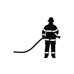 silhouette of a firefighter holding a hose