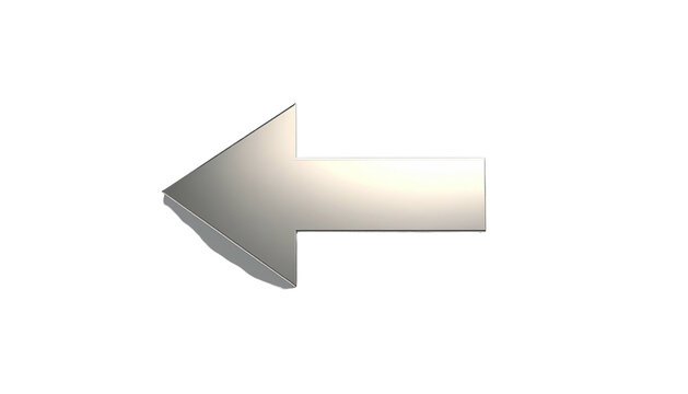 A silver, three-dimensional arrow pointing left against a stark black background - Powered by Adobe