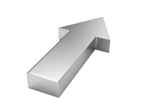 Metallic 3D arrow pointing upwards and to the right against a black background