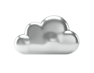 Shiny, metallic, three-dimensional rendering of a cloud on a stark black background