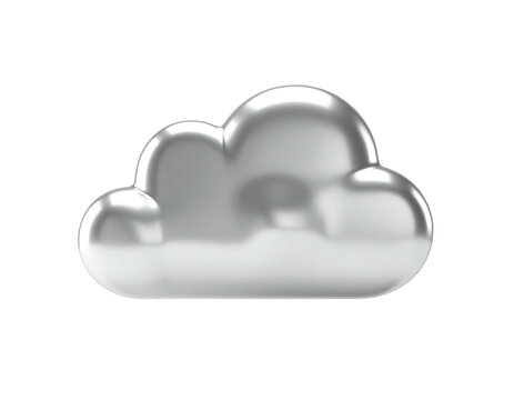 Shiny, metallic, three-dimensional rendering of a cloud on a stark black background