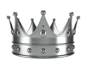 Silver crown, glossy with multiple points and spheres, isolated on black background
