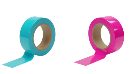 Rolls of blue and pink adhesive tape isolated on white background, vibrant colors for crafts and packaging