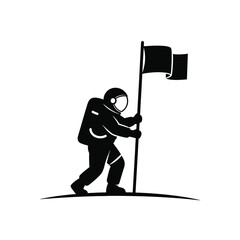 astronaut planting a flag on the moon