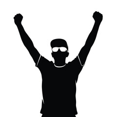 silhouette of a person with arms raised in celebration