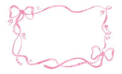 Vintage Pink Ribbon Frame. Watercolor vector frame for greeting card, and invitation.