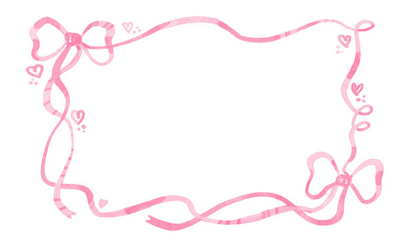 Vintage Pink Ribbon Frame. Watercolor vector frame for greeting card, and invitation.