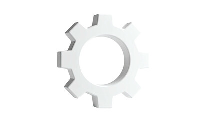 A 3D-rendered white cogwheel with a shadow on a black background