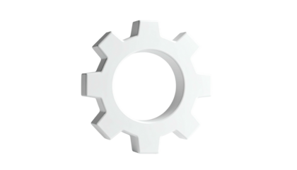 A 3D-rendered white cogwheel with a shadow on a black background