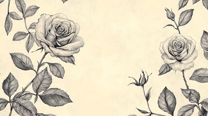 Vintage rose illustrations with delicate details on a soft cream background enhancing elegance
