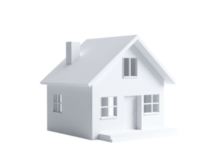 3D rendered minimalist all-white house model on a black background