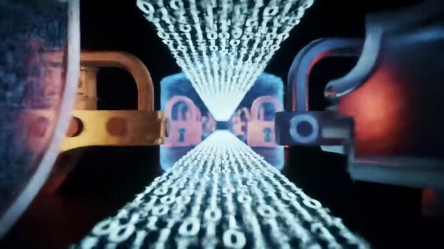 Digital locks and binary code abstract illustration for security concept