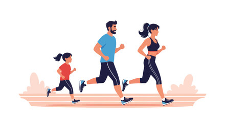 Active Family Running Together for Health and Fitness. Promoting wellness, family bonding, and a healthy lifestyle through exercise and outdoor activities