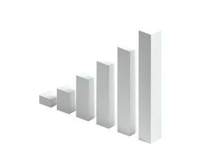 White 3D bar chart rising, increasing in height against a black background