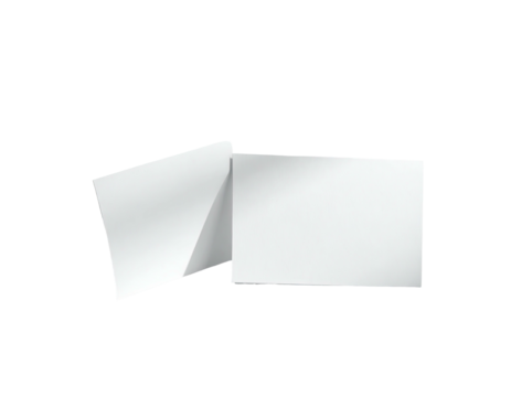 Two blank rectangular folded papers sit against a dark background