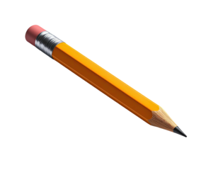 A close-up of a sharpened yellow pencil with eraser on a black background