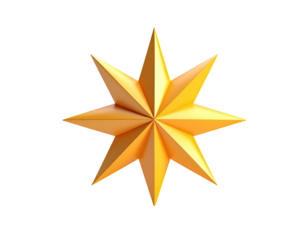 Golden, eight-pointed star rendered with light, set against a stark black backdrop