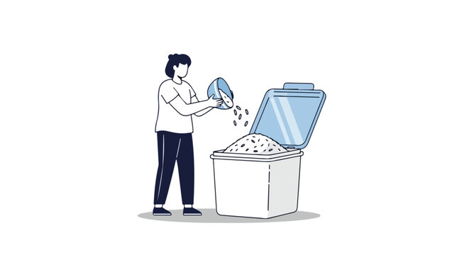 Person pouring grains into container symbolizes food security, waste reduction and mindful consumption, advocating for responsible grocery shopping - Powered by Adobe